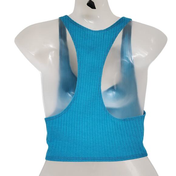 BDG Urban Outfitters Tank Top Racerback Ultra Cropped Blue Button Front Medium - Picture 4 of 8